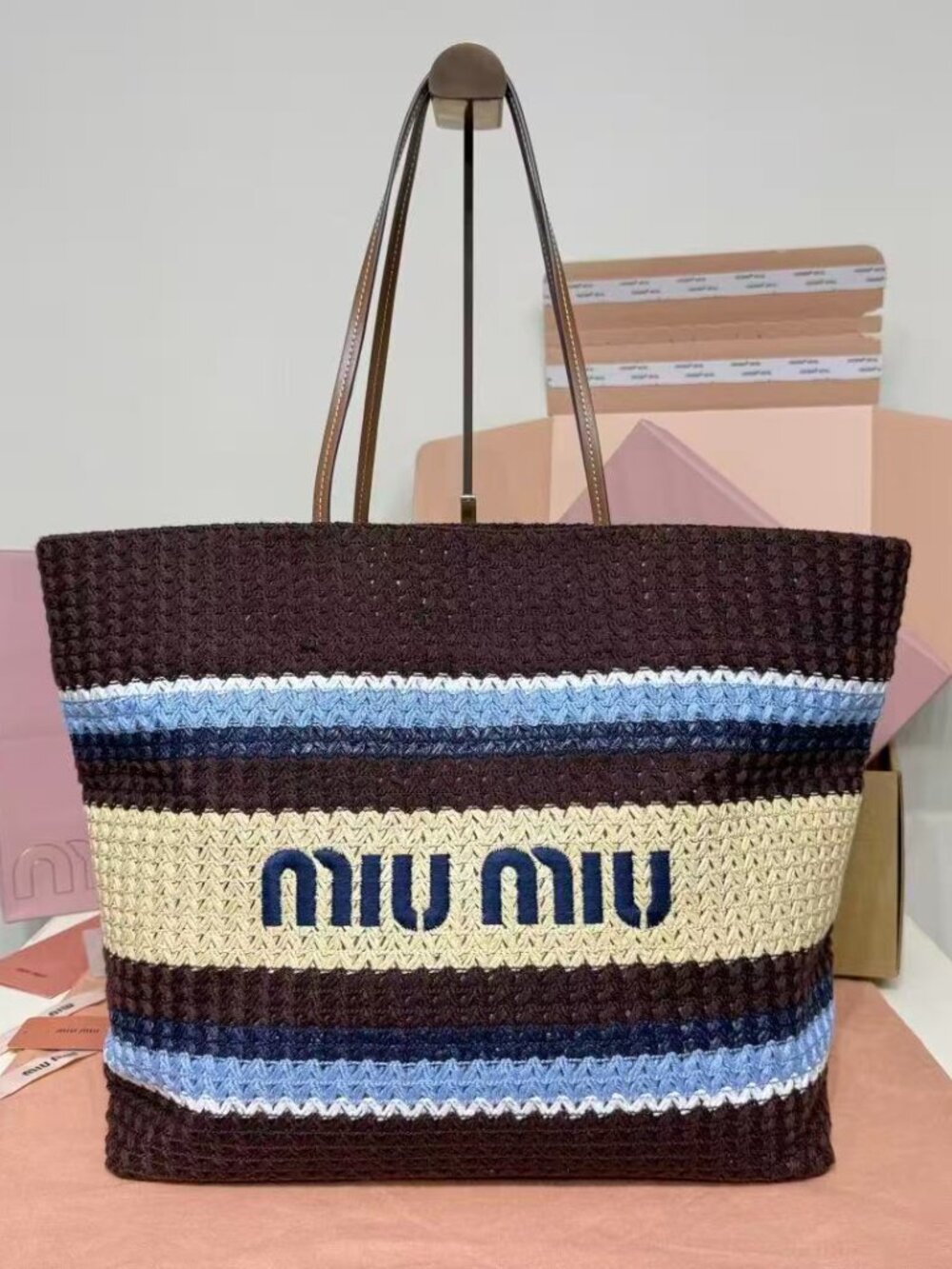 Miu Miu Logo Woven Vacation Tote